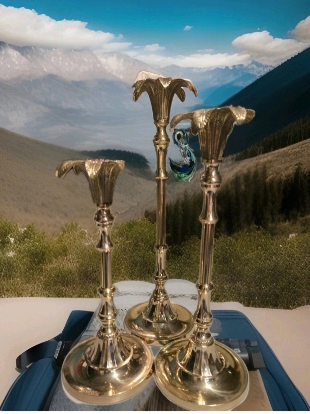 3 Piece Brass Candlestick Holders - Picture 2 of 7